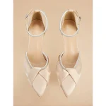 Champagne Satin Block Heel Ankle Strap Shoes with Rhinestone Detailing – Elegant Women's Wedding and Evening Heels - Image 6