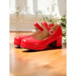 Women's Retro Patent Faux Leather Green Mary Jane Heels – Chunky Block Heel Platform Pumps for Cosplay, Parties & Vintage Fashion