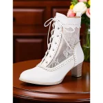 Women's Edwardian-Inspired Black Lace Ankle Boots - Vintage Mesh Mid Heel Lace-Up Victorian Booties for Gothic Fashion, Cosplay, and 1900s Themed Outfits - Image 7