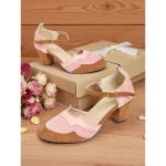 Women's 1920s Flapper Two-Tone Suede Mary Jane Heels – Vintage Pink and Brown Block Heel Pumps for Gatsby Parties and Retro-Themed Events - Image 5