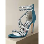 Women's White Rhinestone Strappy High Heel Sandals – Elegant Cocktail Party Wedding Shoes - Image 2