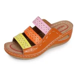 Bohemian Chic Women's Orthopedic Wedge Sandals - Vibrant Multi-Color Straps, Comfortable Arch Support, Trendy Summer Footwear - Image 8