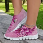 Floral Print Flyknit Sneakers with Breathable Upper, Lightweight Sole and Comfortable Fit for Casual Walks and Outdoor Activities - Image 5