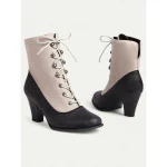 Women's Victorian Lace-Up Ankle Boots with Vintage Brogue Detailing – Faux Leather and Fabric High Heel Boots for Retro Fashion - Image 4