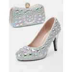 Gold Crystal-Embellished Stiletto Heels with Matching Clutch – Elegant Women's Party and Evening Set and Wedding