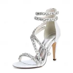 Women's White Rhinestone Strappy High Heel Sandals – Elegant Cocktail Party Wedding Shoes - Image 5