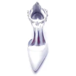 Women's Silver Satin Pointed-Toe Wedding Heels – Rhinestone Embellished Ankle Strap and Elegant Mid Heel - Image 8