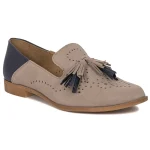 Women's Taupe Suede Tassel Loafers, Two - Tone Perforated Casual Flats for Everyday Comfort - Image 8