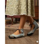 Women's Vintage Lace-Up Flat Shoes – Retro Hollow-Out Suede Casual Ballet Flats for Daily Wear