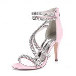 Women's White Rhinestone Strappy High Heel Sandals – Elegant Cocktail Party Wedding Shoes - Image 7