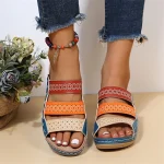 Bohemian Chic Women's Orthopedic Wedge Sandals - Vibrant Multi-Color Straps, Comfortable Arch Support, Trendy Summer Footwear - Image 2