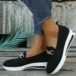 Women's Breathable Knit Slip-On Sneakers - Comfortable Casual Walking Shoes with Chain Detail - Image 2