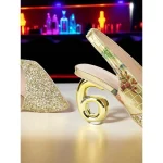 Women's Gold Glitter Slingback Pumps with Artistic Print and Sculpted Block Heels - Elegant Party Shoes for Nightlife and Clubwear - Image 6