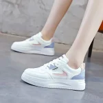 Women's Sneakers White Shoes Dad Shoes Outdoor Daily Summer Lace-up Platform Round Toe Sporty Casual Walking Faux Leather Lace-up White / Blue Gray - Image 7