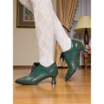 Women's Edwardian Era Green Oxford Heels – 1900s-1910s Vintage Lace-Up Victorian Mid-Heel Dress Shoes with Brogue Detailing, Perfect for Tea Parties, Cosplay and Historical Events - Image 6