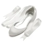 Women's Green Satin Ballet Flats with Long Ribbon Ties, Elegant and Comfortable Shoes for Weddings and Special Occasions - Image 2