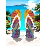 Women's Colorful Floral Flip-Flops - Vibrant Bohemian Beach Sandals for Summer Pool & Resort Wear - Image 5
