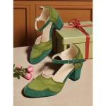 Women's 1920s Flapper Two-Tone Suede Mary Jane Heels – Vintage Pink and Brown Block Heel Pumps for Gatsby Parties and Retro-Themed Events