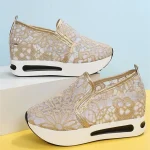 Women's Beige Lace Mesh Slip-On Platform Sneakers with Air Cushion Sole - Stylish and Comfortable Casual Shoes for Daily Wear - Image 8