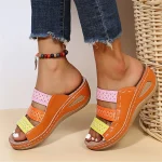 Bohemian Chic Women's Orthopedic Wedge Sandals - Vibrant Multi-Color Straps, Comfortable Arch Support, Trendy Summer Footwear - Image 7