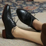 Women's Oxfords Brogue Plus Size Wingtip Shoes Outdoor Daily Solid Colored Low Heel Chunky Heel Pointed Toe Elegant Casual Minimalism PU Leather PU Lace-up Black Brown - Image 4