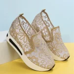 Women's Beige Lace Mesh Slip-On Platform Sneakers with Air Cushion Sole - Stylish and Comfortable Casual Shoes for Daily Wear - Image 7