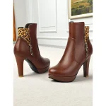 Women's Black High Heel Ankle Boots with Leopard Print Cuff and Side Zipper, Elegant Platform Booties for Parties, Nightclub & Casual Chic Outfits - Image 7