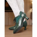 Women's Edwardian Era Green Oxford Heels – 1900s-1910s Vintage Lace-Up Victorian Mid-Heel Dress Shoes with Brogue Detailing, Perfect for Tea Parties, Cosplay and Historical Events - Image 4