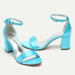 Women's Purple Satin Block Heel Wedding Shoes - Elegant Ankle Strap Open-Toe Bridal Sandals for Formal Events and Parties - Image 4