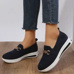 Women's Breathable Knit Slip-On Sneakers - Comfortable Casual Walking Shoes with Chain Detail - Image 8