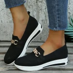 Women's Breathable Knit Slip-On Sneakers - Comfortable Casual Walking Shoes with Chain Detail - Image 4
