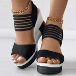 Women's Black Wedge Sandals with Strappy - Fashionable Summer Footwear for Casual and Evening Wear - Image 3
