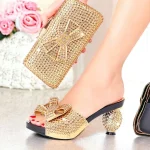 Women's Gold Rhinestone-Embellished Heels with Matching Clutch Bag – Elegant Open-Toe Sandals for Weddings & Special Occasions