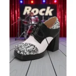 Women's Sequin Oxford Chunky Heel Shoes - 1980s Retro Lace-Up Platform Block Heel Party Pumps for Evening, Cocktail and Dance Wear - Image 4