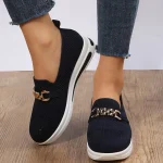 Women's Breathable Knit Slip-On Sneakers - Comfortable Casual Walking Shoes with Chain Detail - Image 6