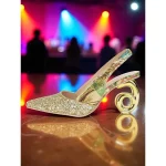 Women's Gold Glitter Slingback Pumps with Artistic Print and Sculpted Block Heels - Elegant Party Shoes for Nightlife and Clubwear - Image 5