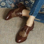 Women's Oxfords Brogue Plus Size Wingtip Shoes Outdoor Daily Solid Colored Low Heel Chunky Heel Pointed Toe Elegant Casual Minimalism PU Leather PU Lace-up Black Brown - Image 2