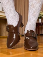 Women's Green Victorian Buckle Heeled Shoes – Retro 1900s Edwardian Style Mid-Heel Pumps with Pointed Toe, Elegant Vintage Footwear for Cosplay, Tea Parties, and Formal Occasions - Image 2