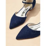 Women's Navy Blue Lace Flats with Ankle Strap and Pointed Toe - Elegant Wedding and Evening Shoes - Image 5