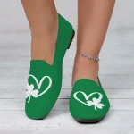 Women's Comfortable Green Slip-On Flats with Clover Heart Printed Design Perfect for Celebrate St. Patrick's Day - Image 2
