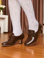 Women's Green Victorian Buckle Heeled Shoes – Retro 1900s Edwardian Style Mid-Heel Pumps with Pointed Toe, Elegant Vintage Footwear for Cosplay, Tea Parties, and Formal Occasions - Image 4