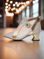 Women's Silver and Gold Mesh Ankle Boots with Emerald Detail - Glitter Party Shoes for Nightlife, Clubwear and Dance Events - Image 2