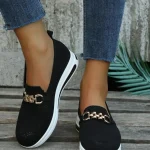 Women's Breathable Knit Slip-On Sneakers - Comfortable Casual Walking Shoes with Chain Detail - Image 3