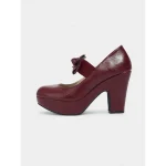 Women's Burgundy Mary Jane Platform Heels with Bows – 1950s Retro Chunky High Heel Shoes for Parties, Cosplay, and Vintage-Inspired Outfits - Image 7