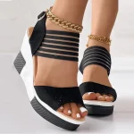 Women's Black Wedge Sandals with Strappy - Fashionable Summer Footwear for Casual and Evening Wear - Image 4