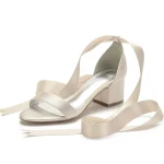 Women's Satin Block Heel Sandals with Ribbon Ankle Straps – Elegant Bridal Wedding Shoes for Formal Occasions