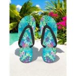 Women's Colorful Floral Flip-Flops - Vibrant Bohemian Beach Sandals for Summer Pool & Resort Wear