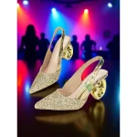 Women's Gold Glitter Slingback Pumps with Artistic Print and Sculpted Block Heels - Elegant Party Shoes for Nightlife and Clubwear - Image 7