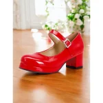 Women's Retro Patent Faux Leather Green Mary Jane Heels – Chunky Block Heel Platform Pumps for Cosplay, Parties & Vintage Fashion - Image 2