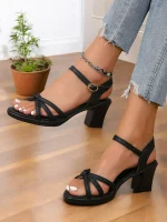 Black Strappy Low Block Heel Sandals with Knotted Detail – Casual & Elegant Summer Shoes for Women - Image 4